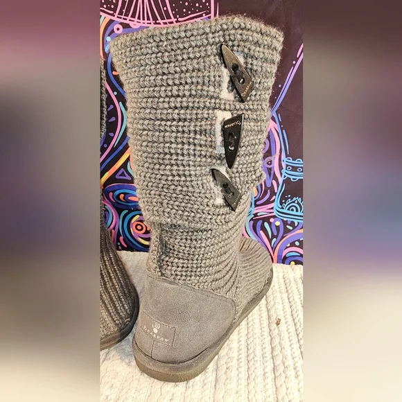 Bear Paw Women's Grey Knitted Tall Boots - Picture 4 of 5